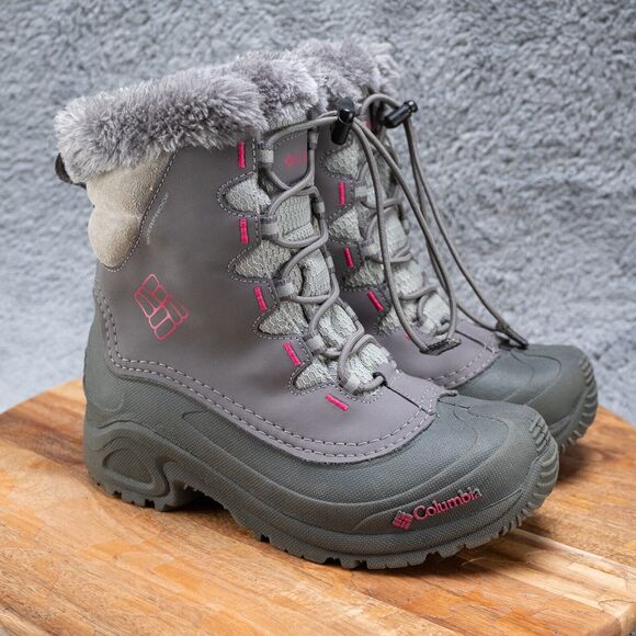 Columbia Youth 4 Bugaboot Gray Shearling Lace Up Waterproof Snow Boots - Picture 1 of 6